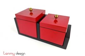 Set of 2 square red boxes included with stand 12*H8-12*H10cm